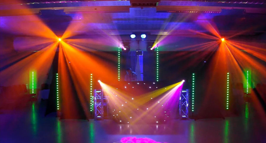 Orange, Pink and Green lighting at a mobile disco in Suffolk