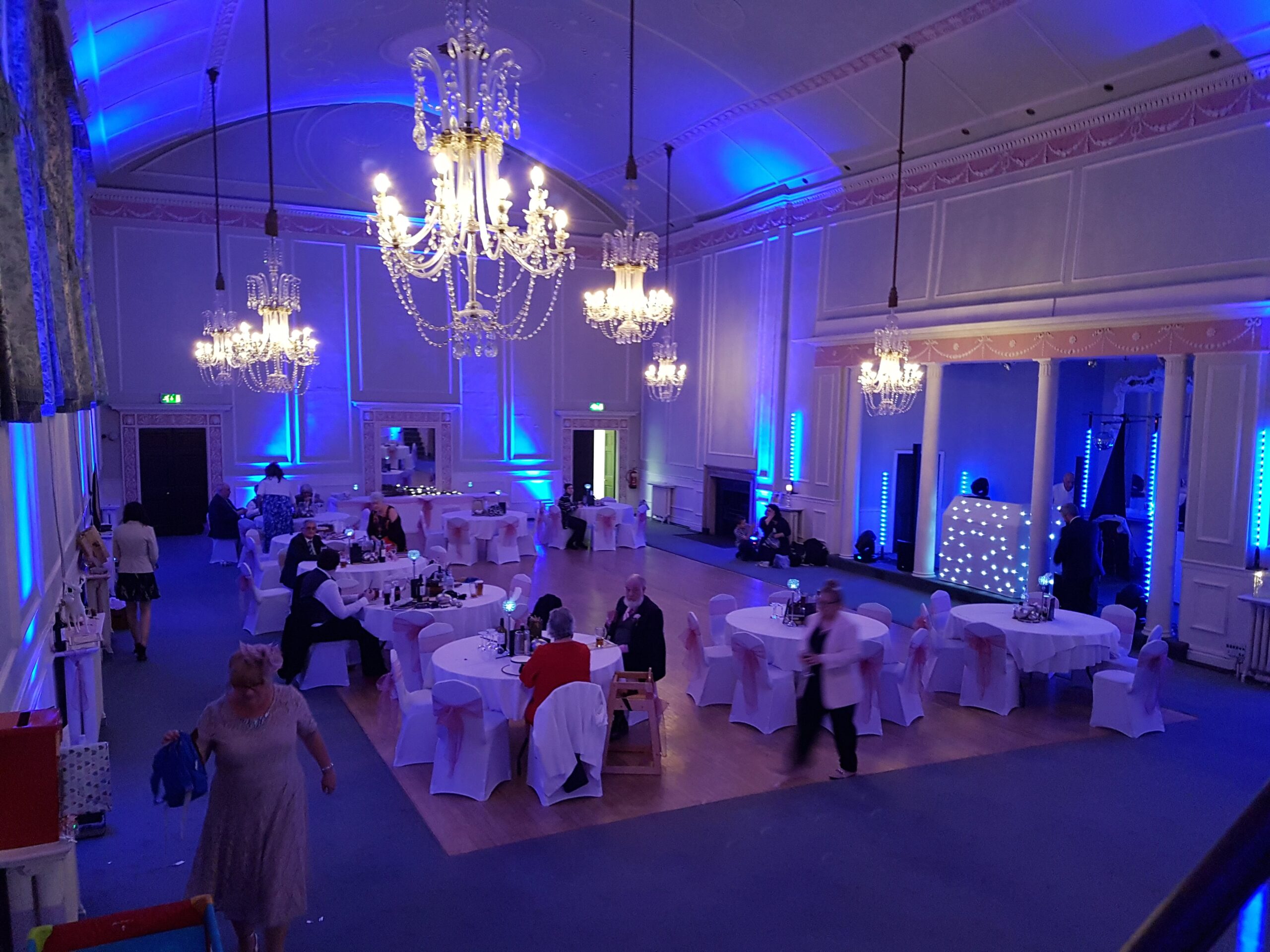 Atheneum with blue uplighting in Bury St Edmunds