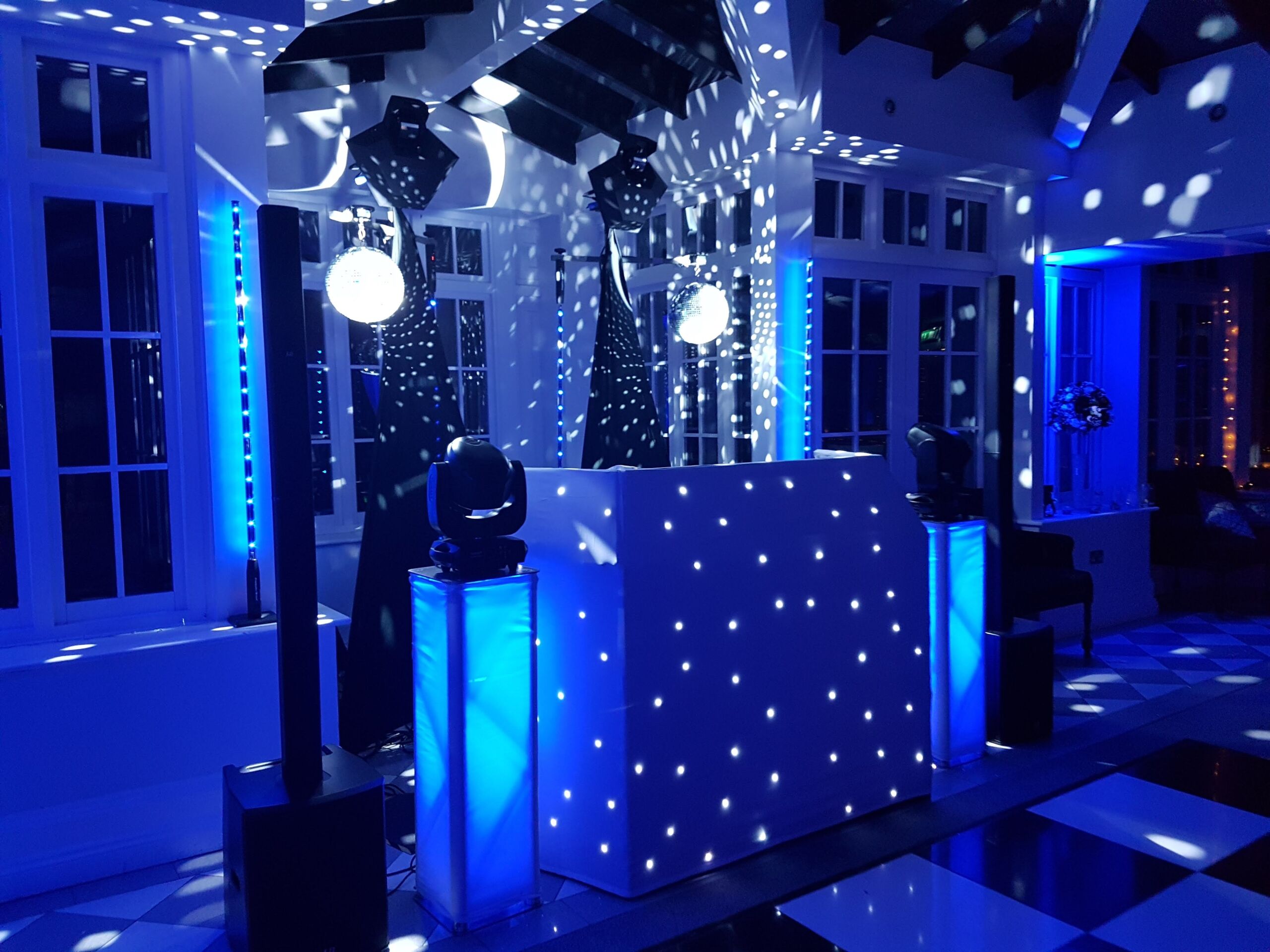 Mobile disco lit in blue at Swynford Manor