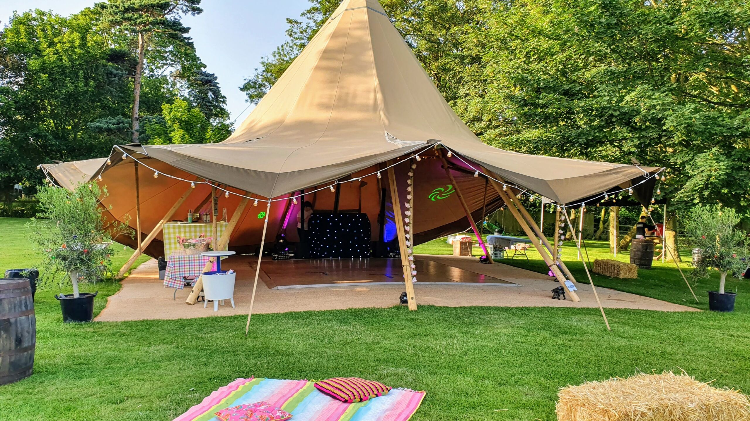 Mobile disco set up in a tipi tent