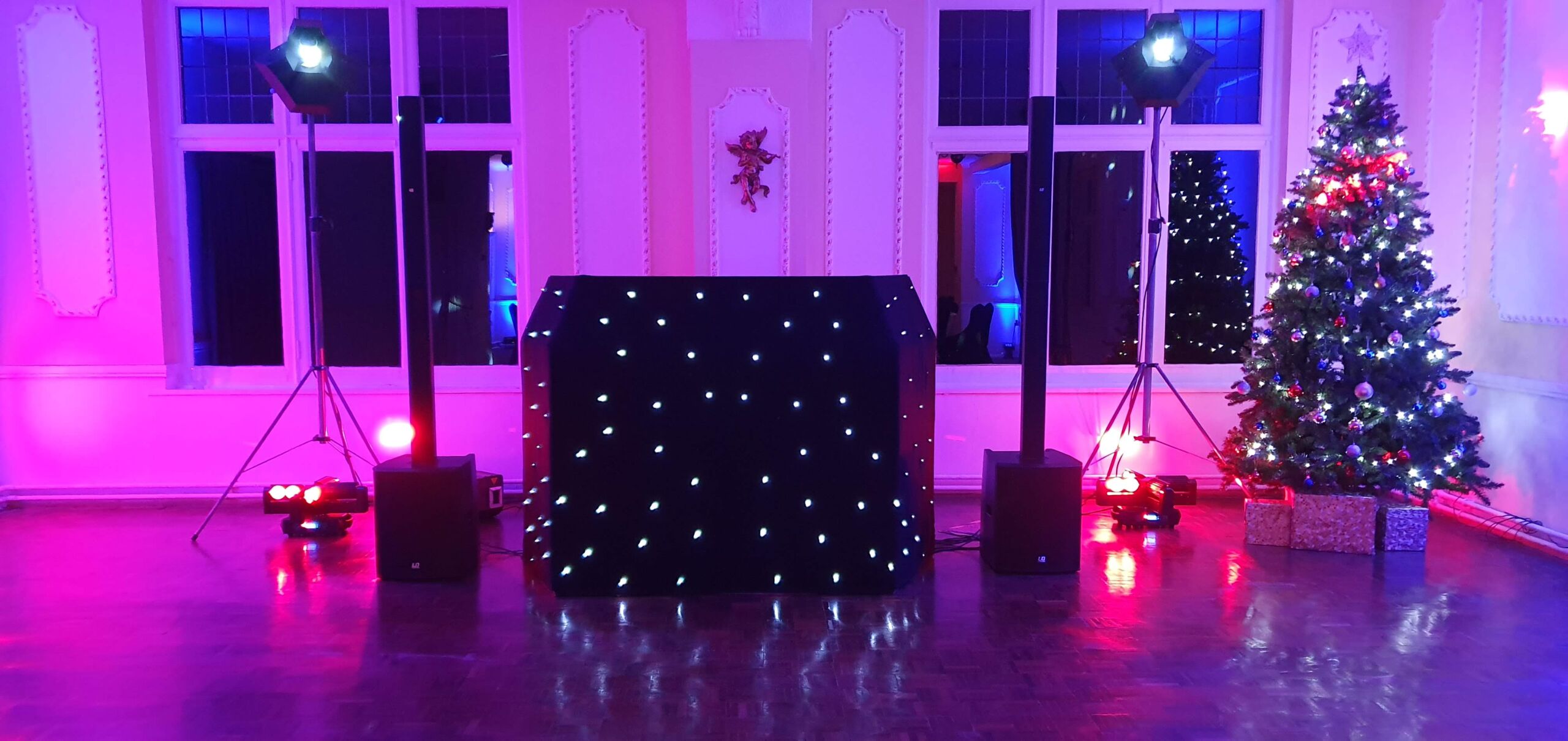 Mobile Disco for a Christmas Party with Christmas tree.